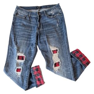 Judy Blue Skinny Fit Jeans with Red Plaid Details Size 16W
